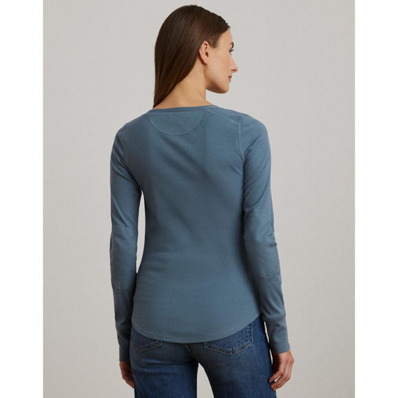 Lauren Ralph Lauren Women Rib Knit Henley Tee Blue Dusk Size L - Picture 4 of 4